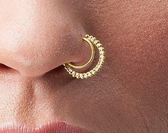 Dainty Indian Nose Hoop: Tiny Solid 14k Gold Ring (Custom Size)