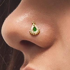 Gold Nose Stud, Solid 14k Yellow Gold Nostril Pin, Nose Ring, Nose Stud Ring, Indian Nose Stud, Nose Screw, Gold Body Jewelry, SKU 92