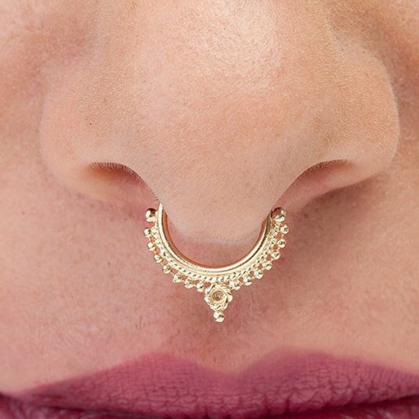 Indian Septum Ring, Indian Nose Jewelry, Septum Gold, Septum Piercing, Nose Ring, Daith, Rook Earring, 16g, , Solid 14K Yellow Gold, SKU 58