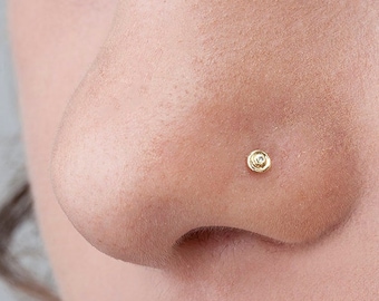 Tiny Nose Stud w/ Diamond, Small Nostril Pin, Diamond Nose Stud, Dainty Diamond Stud, Gold Nose Jewelry, 1mm Diamond, 3mm Disc, SKU 14