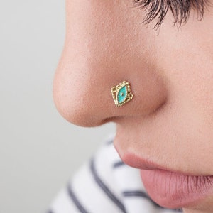 Indian Nose Stud, Solid Gold Nose Stud, Yellow Gold Nose Stud, Cartilage, Solid 14k Gold, Tragus, Gold Nose Jewelry, Tribal, SKU 27