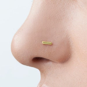 Minimalist Nose Stud, Bar Nose Stud, 14k Gold Nose Stud, Simple Nose Ring, Small Nose Pin, White Gold Nose Stud, 18k Gold Nose Stud, SKU 122