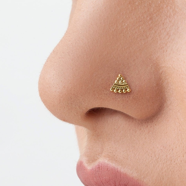 Indian Nose Pin, Gold Indian Nose Pin, Indian Nose Stud, Tribal Nose Stud, Gold Nose Pin, 14k Gold Nose Pin, Bone Nose Stud , SKU 129