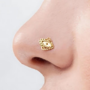 Indian Nose Stud - Gold Nose Stud - Solid Gold Nose Stud - Yellow Gold Nose Stud - Cartilage - Tragus - Nose Jewelry - Tribal - Boho, SKU 10