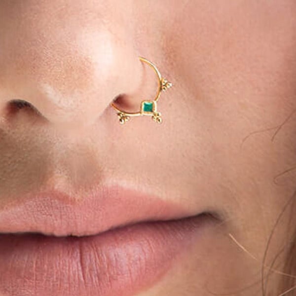 Dainty Nose Ring, Gold Nose Ring, Solid Gold Nose Ring, Beaded Nose Ring, Beaded Gold Nose Ring, Septum Ring, Helix, Cartilage, SKU 60