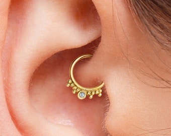 Diamond Solid 14k Gold Daith Ring, Diamond Daith Earring, Diamond Daith Piercing, Diamond Daith Jewelry, Diamond Helix Ring, SKU 84