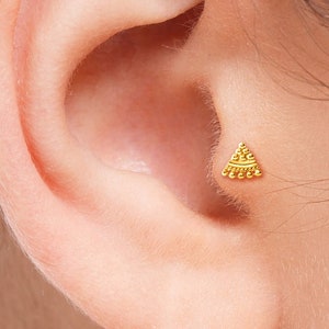 Unique Tragus Jewelry, Solid Gold Tragus, Indian Tragus Piercing, 14k Gold Tragus Stud, Tragus Ring Stud, 14k Gold Tragus Pin, SKU 129