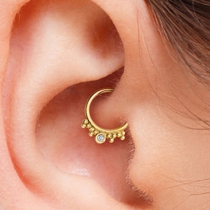Diamond Solid 14k Gold Daith Ring, Diamond Daith Earring, Diamond Daith Piercing, Diamond Daith Jewelry, Diamond Helix Ring, SKU 84