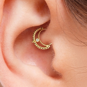 Diamant Daith Ohrring, Diamant Daith Ring, Diamant Daith Piercing, Diamant Solid 14k 18k Gold Daith Schmuck, Diamant Helix Ring, SKU 73
