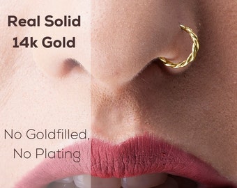 Gold Nose Ring 14k, Nose Ring Gold, Nose Ring Solid Gold, Nose Hoop Gold, Nose Ring Hoop, Braided Nose Ring, Rose Gold Nose, SKU 116