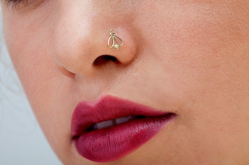 White Gold Nose Pin Nostril Stud Tragus Earring Helix Ring Etsy