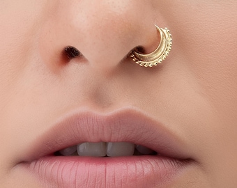 Anello al naso in oro massiccio 14K - Cerchio in stile indiano a forma di mezzaluna