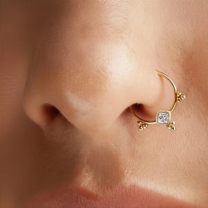 Indian Style Diamond Nose Ring, Solid 14k Gold (Rose, White, or Yellow) image 3