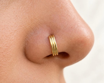 Nose Hoop Ring: 14k Solid Gold - Minimalist Thick Style