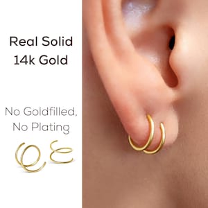 Double Hoop Huggie Earrings, Gold Double Earrings, 14k Gold Double Earrings, Double Twist Earrings, Sleeper Huggers, Small Double Earrings
