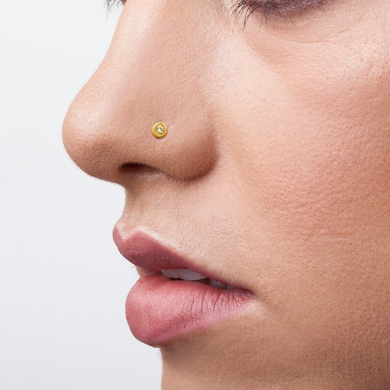 Tiny Nose Stud w/ Diamond Small Nostril Pin Diamond Nose Etsy