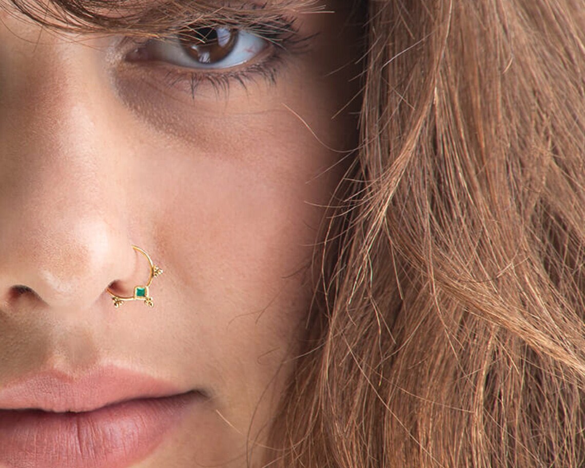 Dainty Nose Ring Gold Nose Ring Solid Gold Nose Ring Beaded Etsy