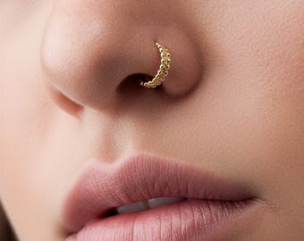 Chunky Gold Nose Hoop: 14k Hammered Wide Ring (Yellow, White, Rose)