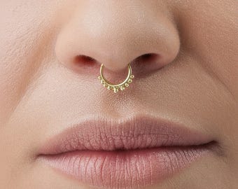 Tribal Indian Septum Ring - Solid 14k Gold Nose Jewelry