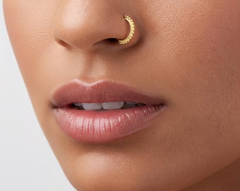 Anillo de nariz indio: Aro delicado de oro macizo (14k, hecho a mano)