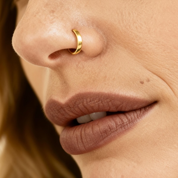 Thick 14k Gold Nose Ring Hoop (Yellow, Rose, White - Multiple Sizes)