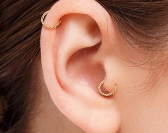 フリークスストア ゴールドイヤリング ゴールド ヘリックス フープ イヤリング、ソリッド 14K イエローまたは