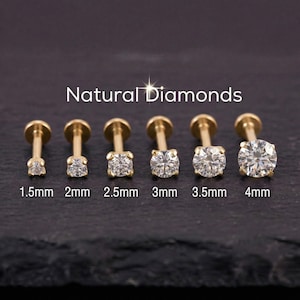 Diamanten neusstekker, echte diamanten neusstekker, natuurlijke diamantstekker, 18 g neusstekker met platte achterkant, SI-diamant, 1,5 mm, 2 mm, 2,5 mm, 3 mm, 3,5 mm, 4 mm