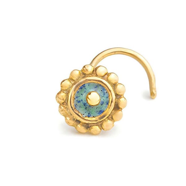 Pendiente de nariz con forma de sol: esmalte azul turquesa (oro macizo de 14 k)