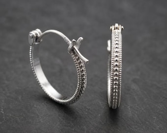 Beaded Silver Hoop Earrings · 12mm Gold Vermeil Granulated Hoops