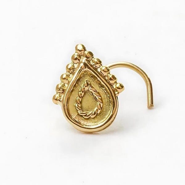 Piercing de nariz estilo indio, oro amarillo de 14 quilates, sol tribal (tamaño delicado)