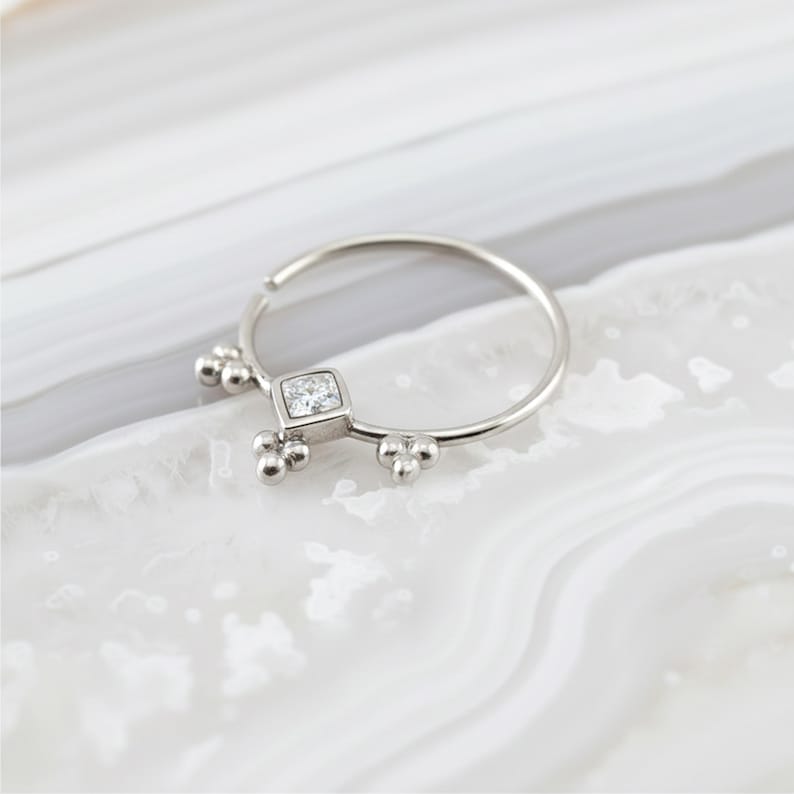 Indian Style Diamond Nose Ring, Solid 14k Gold (Rose, White, or Yellow) image 8