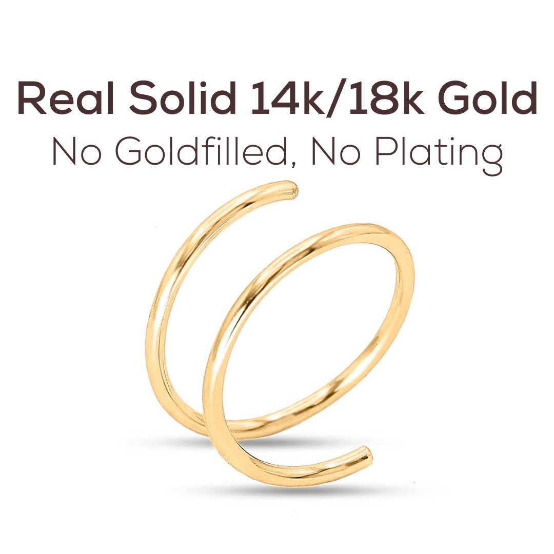 Double Nose Hoop Real Gold Nose Ring Solid 14k Gold Hoop Etsy