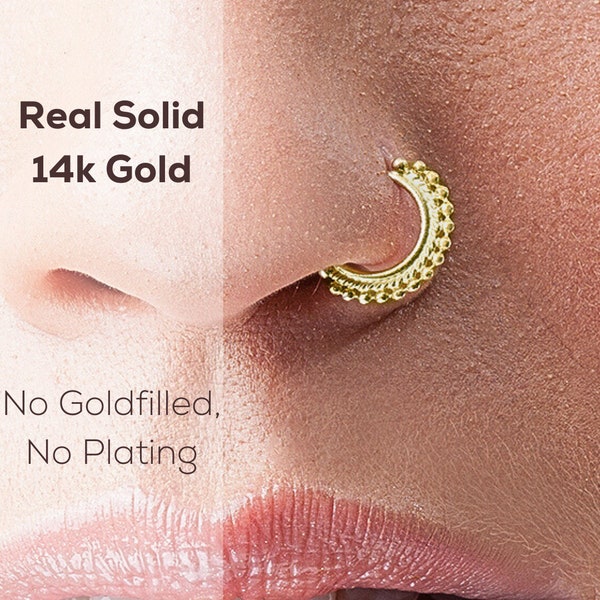 Gold Nose Ring, Indian Nose Ring, Nose Hoop, 18 Gauge Nose Ring, Nose Ring Gold, Nose Ring Gold, Solid Gold Nose Ring, Nose Jewelry, SKU 62