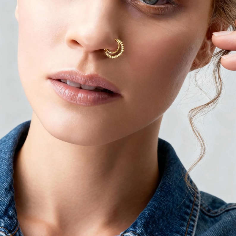 Dainty Indian Nose Hoop: Tiny Solid 14k Gold Ring (Custom Size) image 5