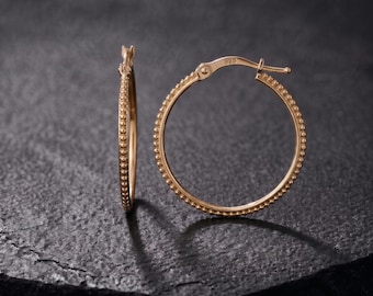 Large Beaded Gold Hoop Earrings - 34mm Sterling Silver Vermeil Statement Hoops
