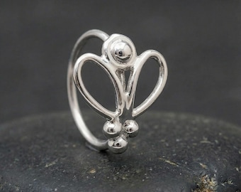 Sterling Silver Nose Hoop: Butterfly Design (20 Gauge, Small)