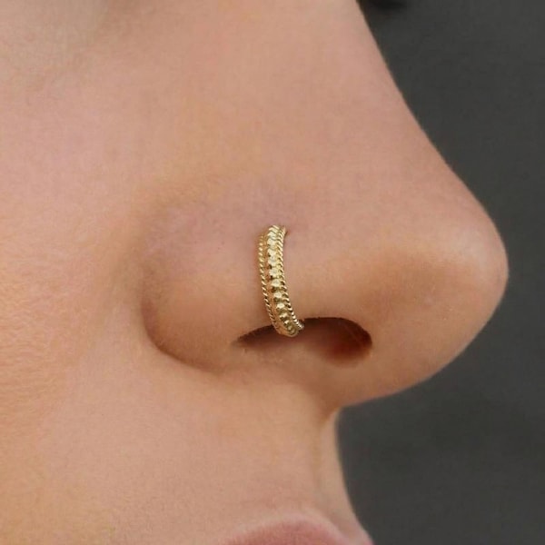 Aro nasal indio: Aro de oro de 14k en amarillo, rosa o blanco