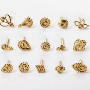 Clous d'oreilles en or massif (réel) 14 carats assortis - Disponibles en or jaune, or rose ou or blanc