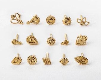 Mix & Match Solid (Real) 14k Gold Stud Earrings - Available in Yellow Gold, Rose Gold, or White Gold