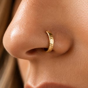 Hammered 14k Gold Nose Hoop (Yellow, Rose, White - Multiple Sizes)