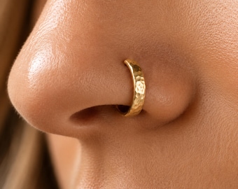 Hammered 14k Gold Nose Hoop (Yellow, Rose, White - Multiple Sizes)