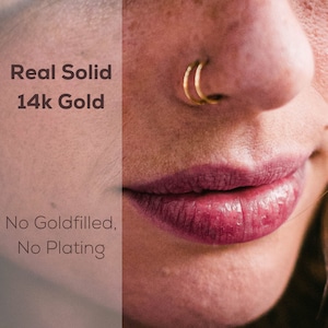 Double Nose Hoop, Real Gold Nose Ring, Solid 14k Gold Hoop, Nose Ring for Men, Quality Nose Ring, Coil Nose Ring, Double Nose Ring 14k