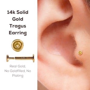 Gold Tragus Earring, Solid 14k Gold Tragus Stud, Flat Back Tragus Earring, Minimalist Tragus Stud, Real Gold Tragus, Tragus Piercing Jewelry