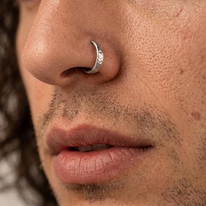 Silver Nose Ring for Men · Hammered Men's Nose Hoop