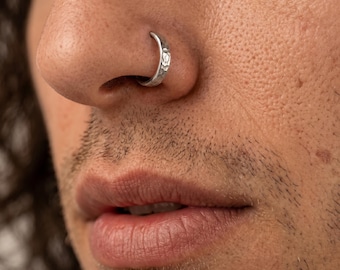 Silver Nose Ring for Men · Hammered Men's Nose Hoop