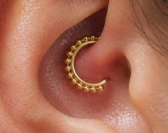 14K Gold Daith Hoop Earring · Daith Piercing Jewelry · Tribal Cartilage Hoop · Handmade Helix Earring · Solid Gold Hoop