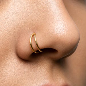 Double Hoop Nose Ring for Single Piercing, Solid 14k Gold, Double Nose Hoop, Delicate Nose Ring, 6-10mm