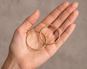 14k Solid Gold Large Hoop Earrings · Bold Beaded Statement Hoops