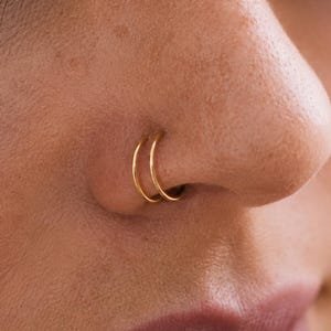 Double Nose Hoop, Real Gold Nose Ring, Solid 14k Gold Hoop, Nose Ring for Men, Quality Nose Ring, Coil Nose Ring, Double Nose Ring 14k