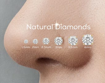 Diamond Nose Stud, Genuine Diamond Nose Stud, Natural Diamond Stud, 14k 18k 22k Gold Nose Stud, SI/VS Diamond, 1.5mm, 2mm, 2.5mm, 3mm, 3.5mm